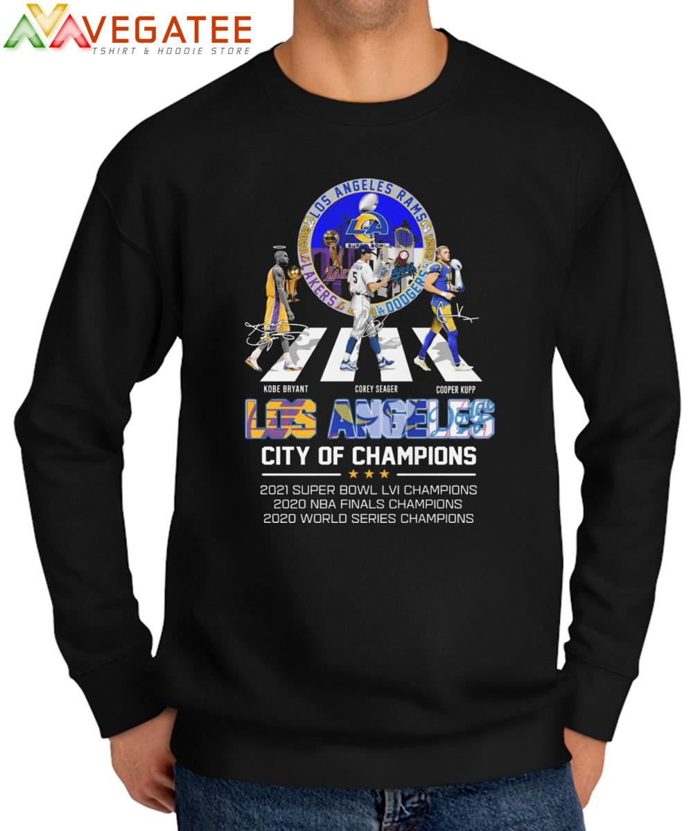 LA Rams and LA Lakers and LA Dodgers Kobe Bryant Corey Seager Cooper Kupp  Abbey Road Los Angeles City Of Champions Signatures Shirt, hoodie, sweater  and long sleeve