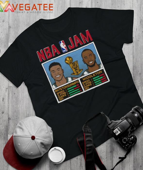 Milwaukee Bucks Giannis Antetokounmpo and Khris Middleton Homage NBA Jam T- Shirt, hoodie, sweater, long sleeve and tank top