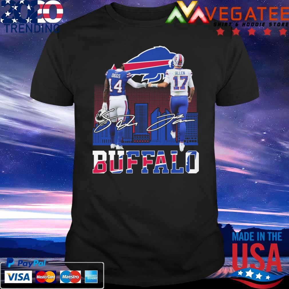 Awesome Stefon Diggs and Josh Allen Buffalo Bills Buffalo city skyline signatures shirt
