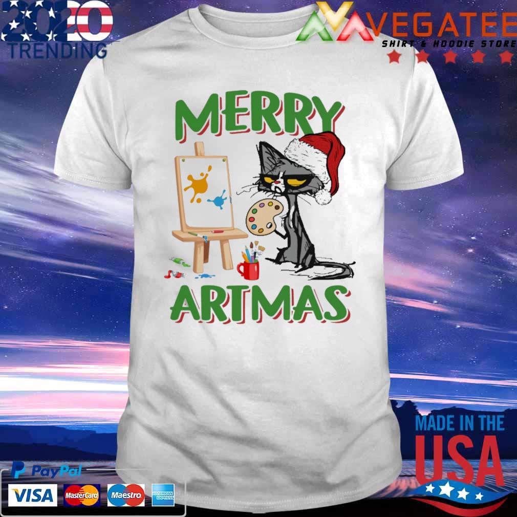 Santa Black Cat Merry Artmas Christmas shirt