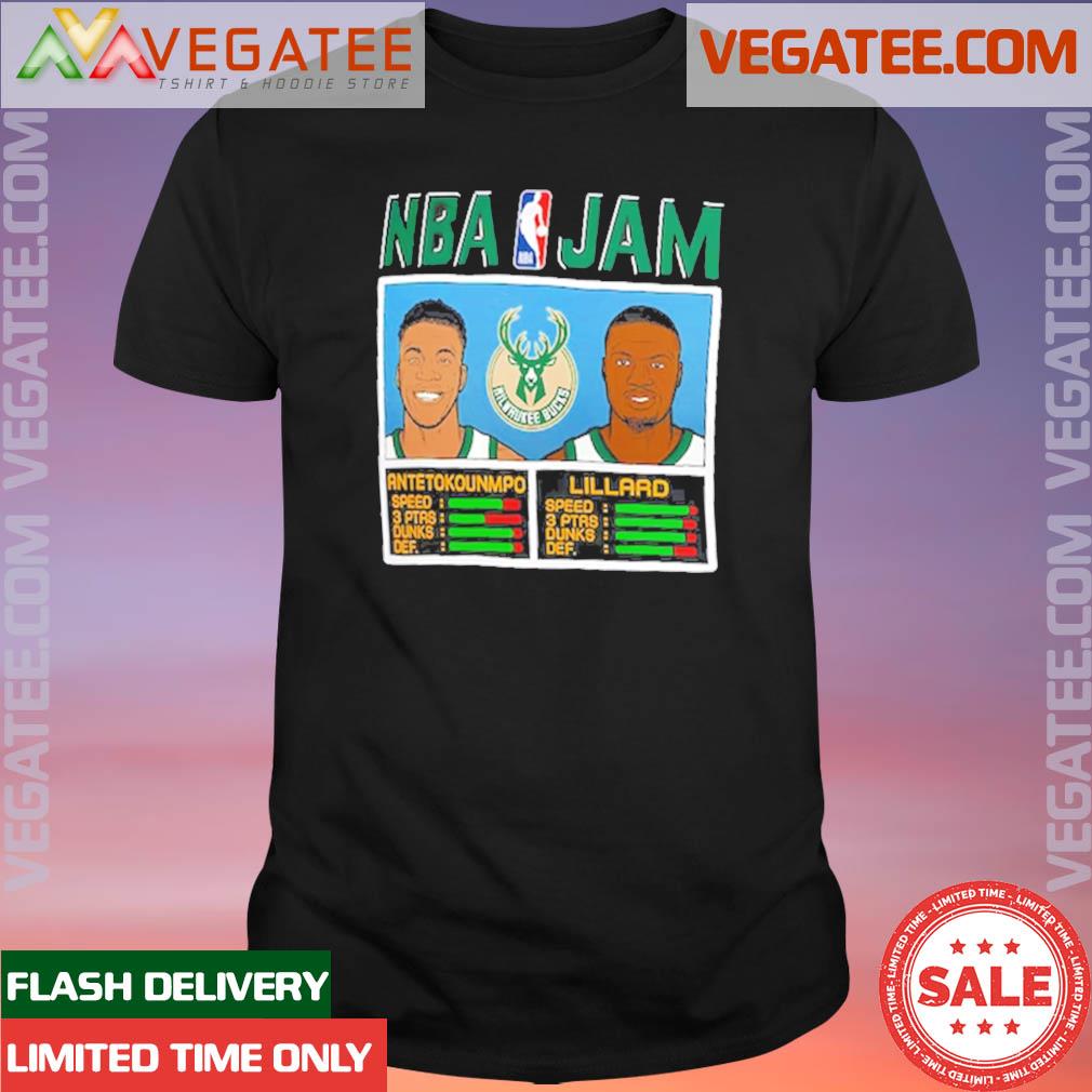 Official damian Lillard & Giannis Antetokounmpo Milwaukee Bucks Homage NBA Jam T-Shirt